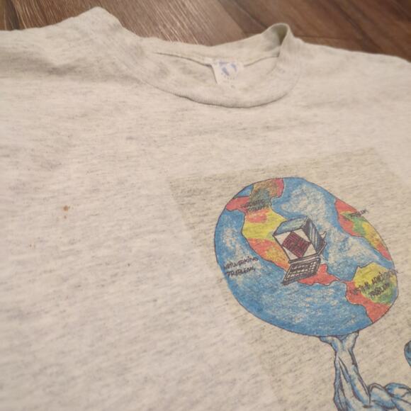 VTG World Gym Cyber Tech Adult XL Shirt Superhero Earth Muscle Single Stitch 90s - Picture 5 of 10